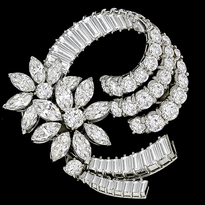10.00ct Diamond Platinum Floral Pin/ Pendant