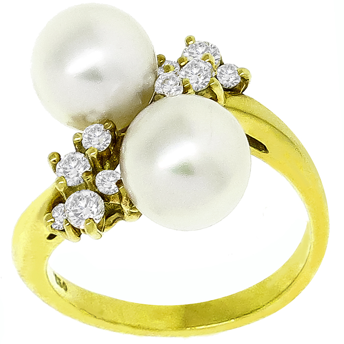 Mikimoto Pearl 0.30ct Diamond Gold Ring