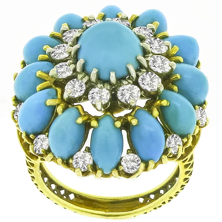 Cabochon Turquoise 2.24ct Diamond Gold Cocktail Ring