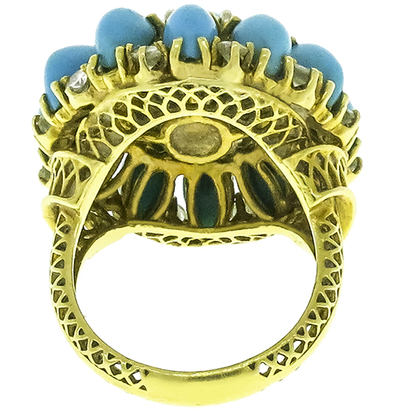 Cabochon Turquoise 2.24ct Diamond Gold Cocktail Ring