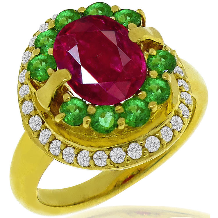1.48ct Ruby 0.62ct Emerald 0.37ct Diamond Gold Ring