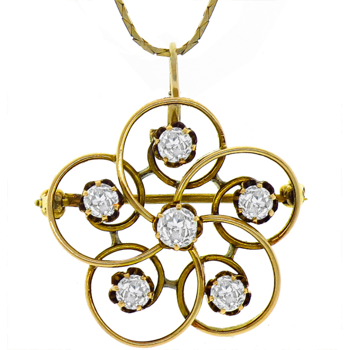 Victorian 2.25ct Diamond Gold Swirl Pin/Pendant