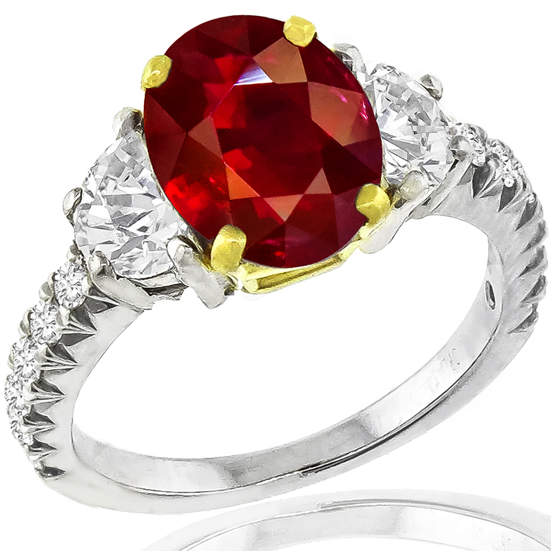 3.02ct Burmese Ruby 0.70ct Diamond Ring