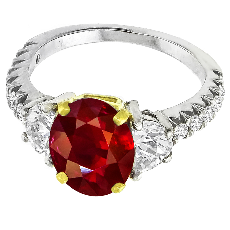 3.02ct Burmese Ruby 0.70ct Diamond Ring