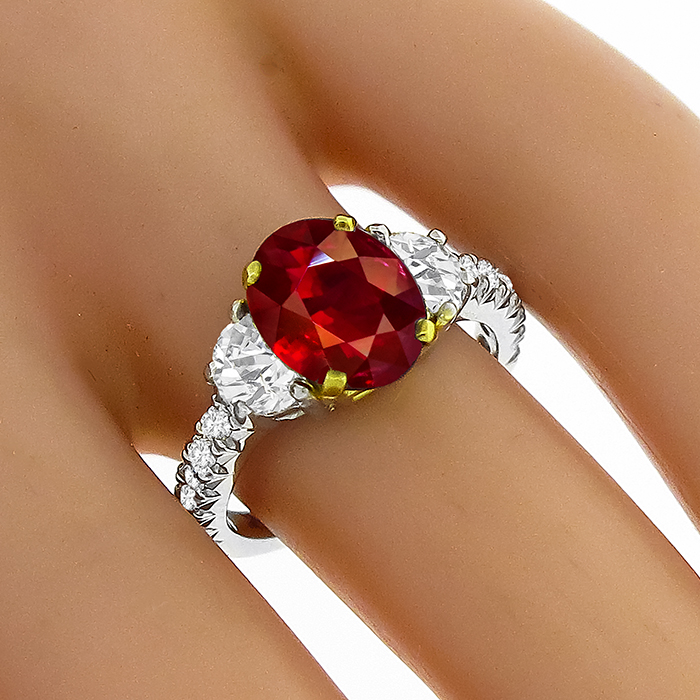 3.02ct Burmese Ruby 0.70ct Diamond Ring