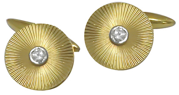 Retro 0.25ct Diamond  14k Yellow Gold  Cufflinks