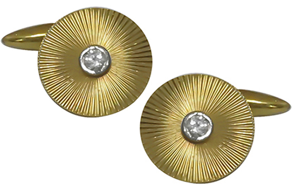 Retro 0.25ct Diamond  14k Yellow Gold  Cufflinks