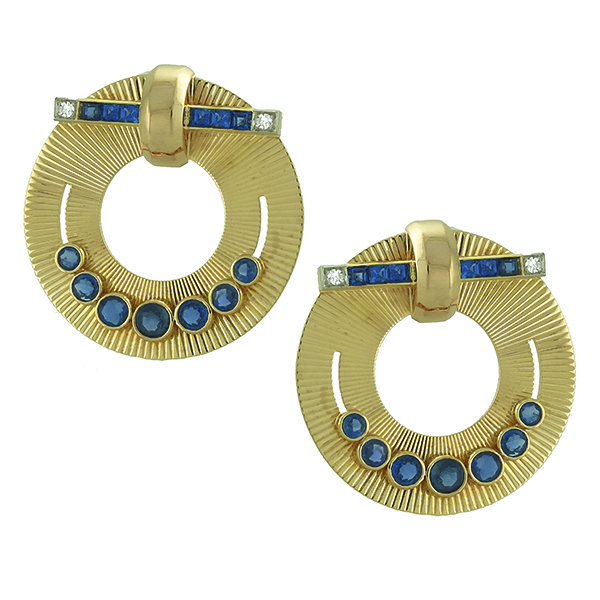 sapphire diamond 14k yellow gold clips 1