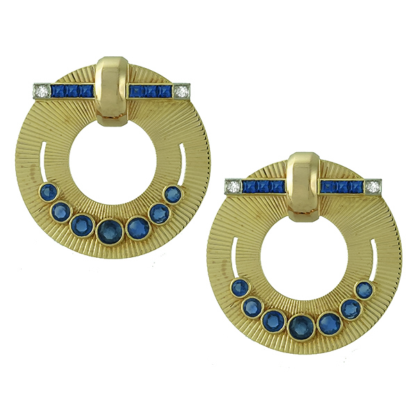 sapphire diamond 14k yellow gold clips 1