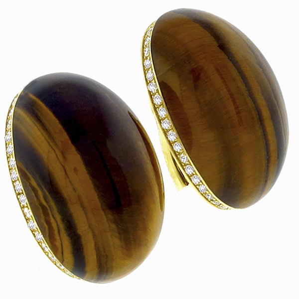 diamond tiger eye 18k yellow gold earrings 1