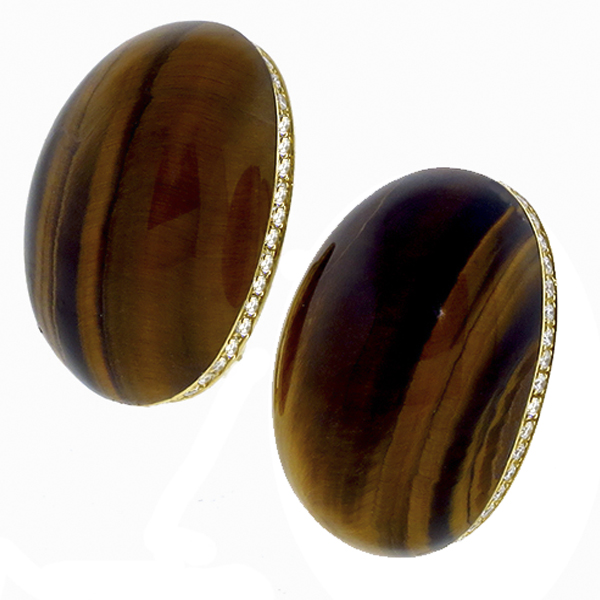 diamond tiger eye 18k yellow gold earrings 1
