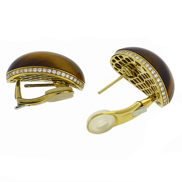 diamond tiger eye 18k yellow gold earrings 1