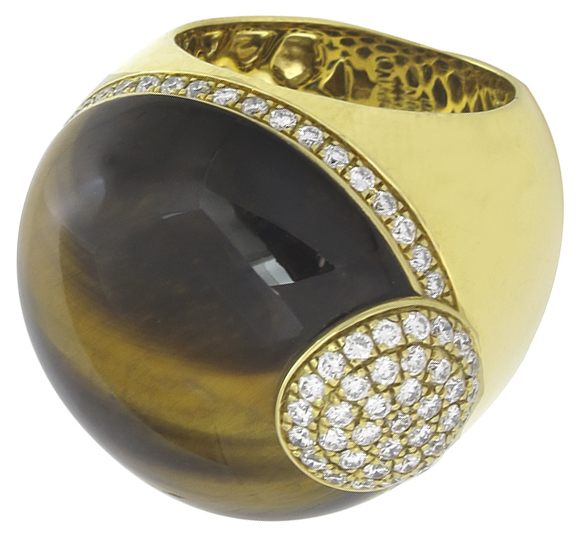 roberto coin tiger's eye diamond 18k gold ring 3/4 view photo