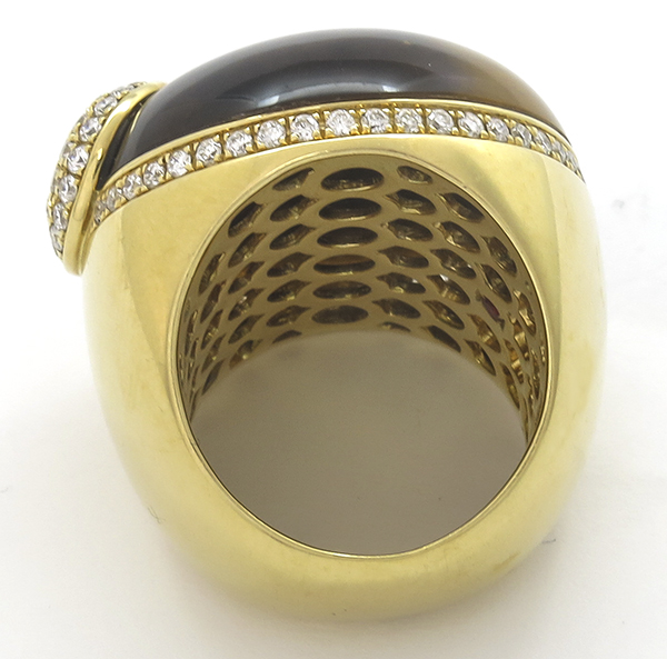 roberto coin tiger's eye diamond 18k gold ring 3/4 view photo