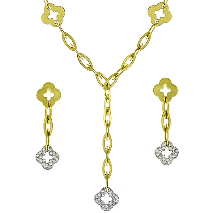 Roberto Coin 1.25ct Diamond 2 Tone Gold Necklace & Earrings Set