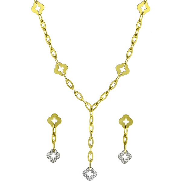 Roberto Coin 1.25ct Diamond 2 Tone Gold Necklace & Earrings Set