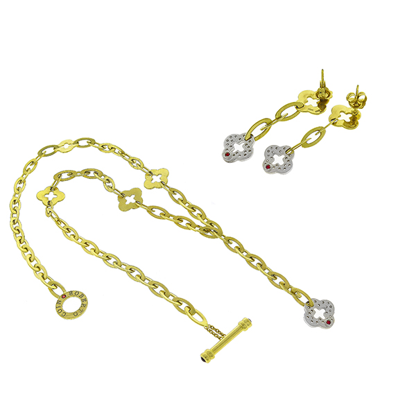 Roberto Coin 1.25ct Diamond 2 Tone Gold Necklace & Earrings Set