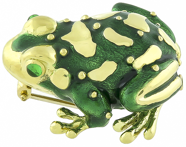 Set of Two Enamel Gold Frog Pin Photo 1