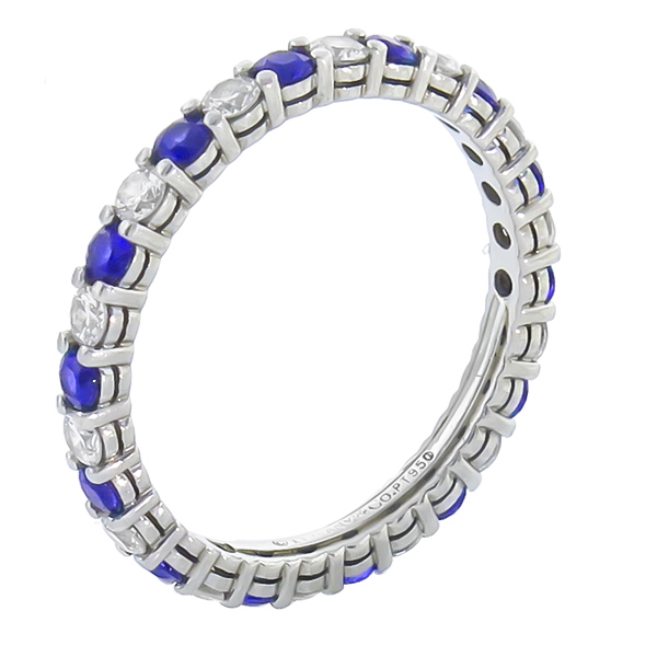 platinum sapphire diamond eternity wedding band 1