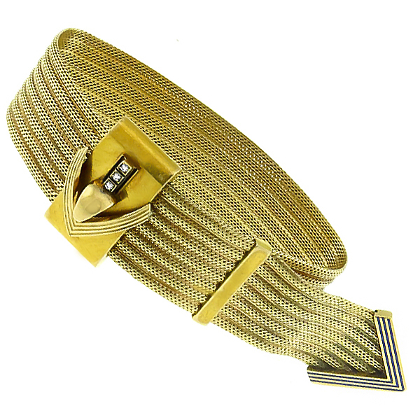 Victorian 14k Yellow Gold Enamel Rose Cut Diamond Slide In Bracelet