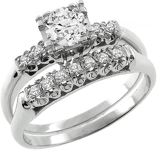 diamond 14k white gold  engagement ring wedding band set 1