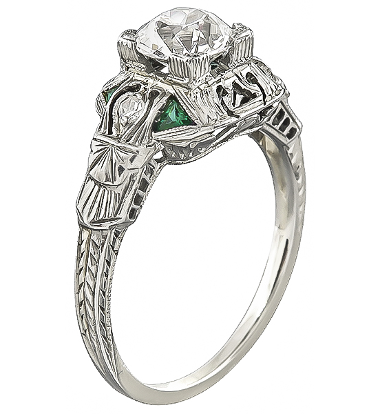 art deco diamond emerald engagement ring 1