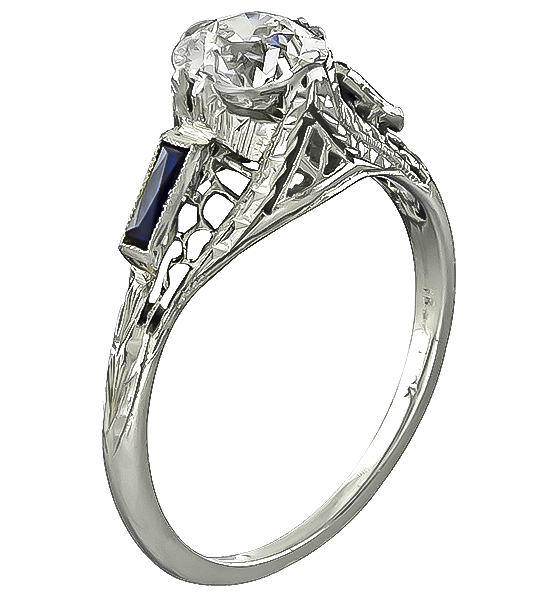 Vintage 0.87ct Diamond Sapphire Engagement Ring