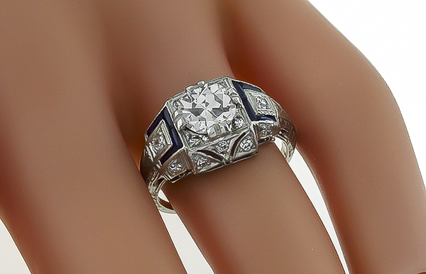 Vintage 1.00ct Diamond Sapphire Engagement Ring Photo 1