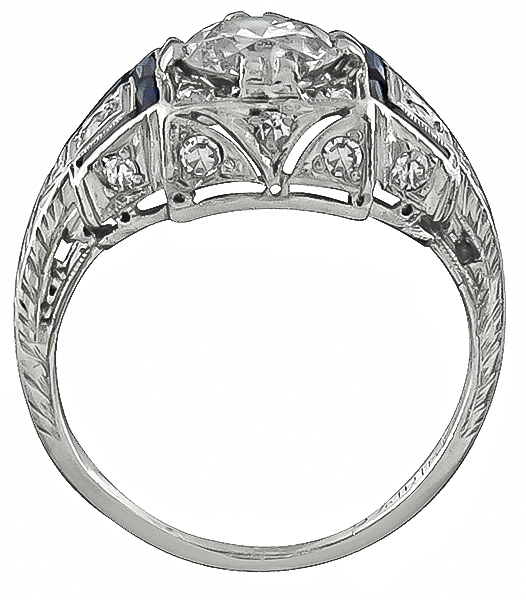 Vintage 1.00ct Diamond Sapphire Engagement Ring Photo 1