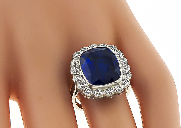 Vintage 10.30ct Sapphire 1.25ct Diamond Engagement Ring
