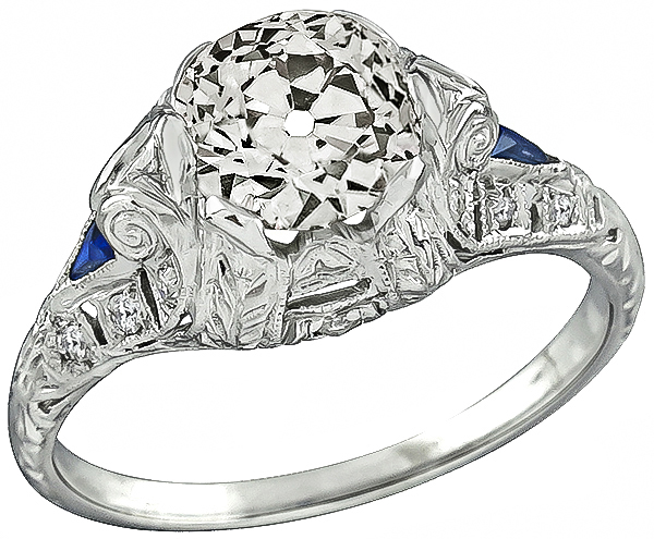Vintage 1.65ct Diamond Sapphire Engagement Ring Photo 1