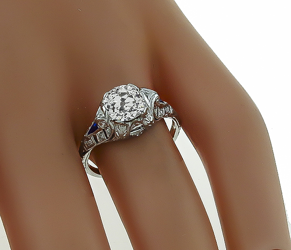 Vintage 1.65ct Diamond Sapphire Engagement Ring Photo 1