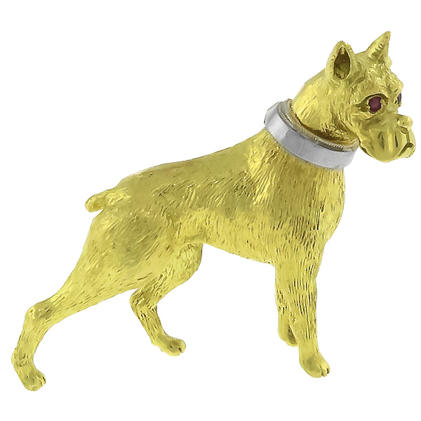 Ruby Gold Boxer Dog Pin 