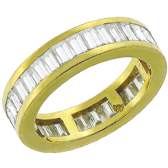 Vintage 2.25ct Straight Baguette Cut Diamond Eternity 18k Yellow Gold Wedding Band