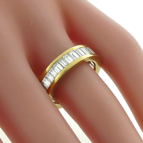 Vintage 2.25ct Straight Baguette Cut Diamond Eternity 18k Yellow Gold Wedding Band