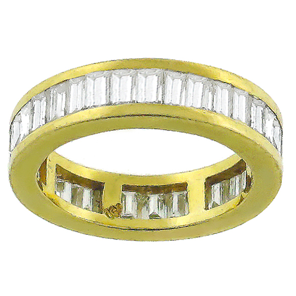 Vintage 2.25ct Straight Baguette Cut Diamond Eternity 18k Yellow Gold Wedding Band