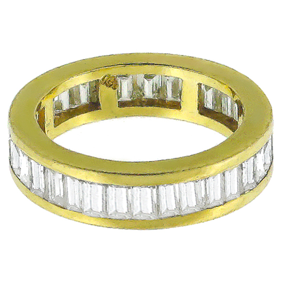 Vintage 2.25ct Straight Baguette Cut Diamond Eternity 18k Yellow Gold Wedding Band