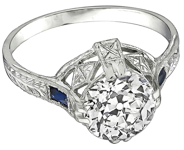 Vintage 2.30ct Diamond Sapphire Engagement Ring Photo 1