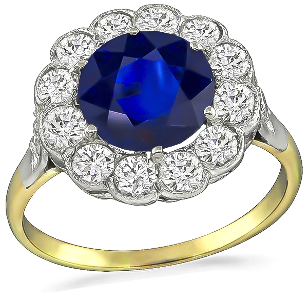 Vintage 2.80ct Sapphire 1.00ct Diamond Engagement Ring