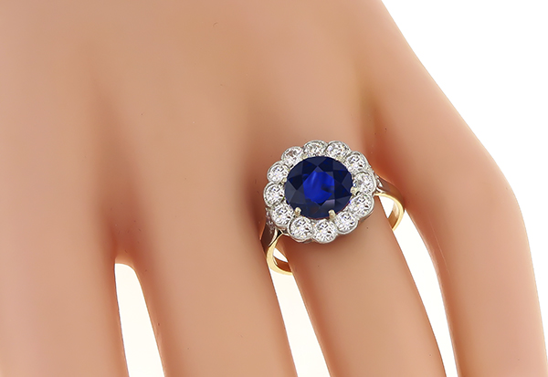 Vintage 2.80ct Sapphire 1.00ct Diamond Engagement Ring