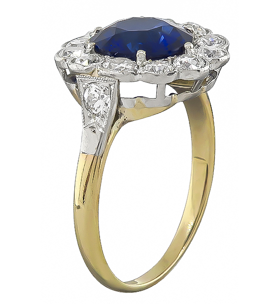 Vintage 2.80ct Sapphire 1.00ct Diamond Engagement Ring