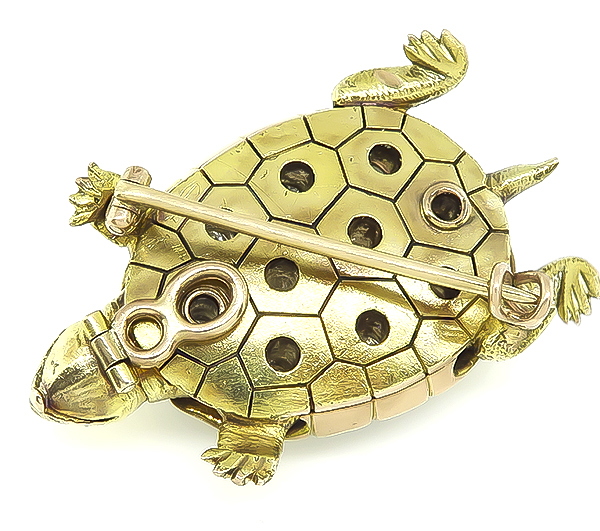 Vintage 3.00ct Diamond Enamel Turtle Pin / Pendant