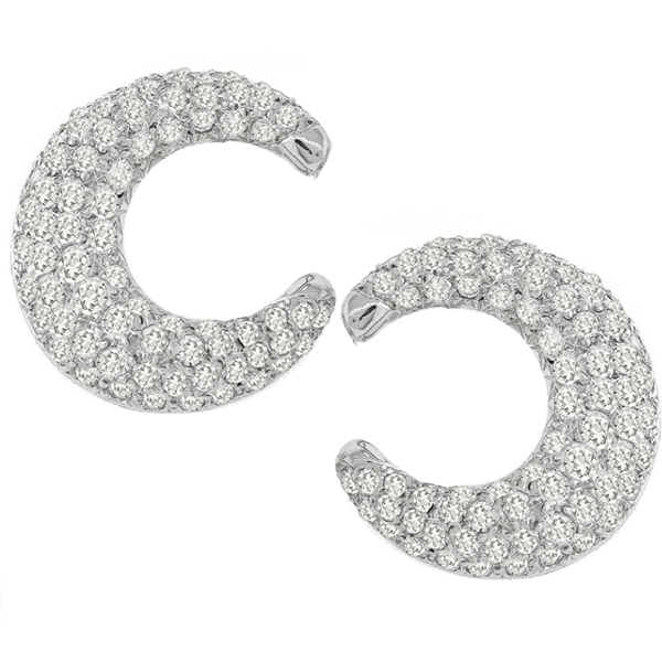 Vintage 3.00ct Round  Cut Diamond 14k White Gold Crescent Earrings