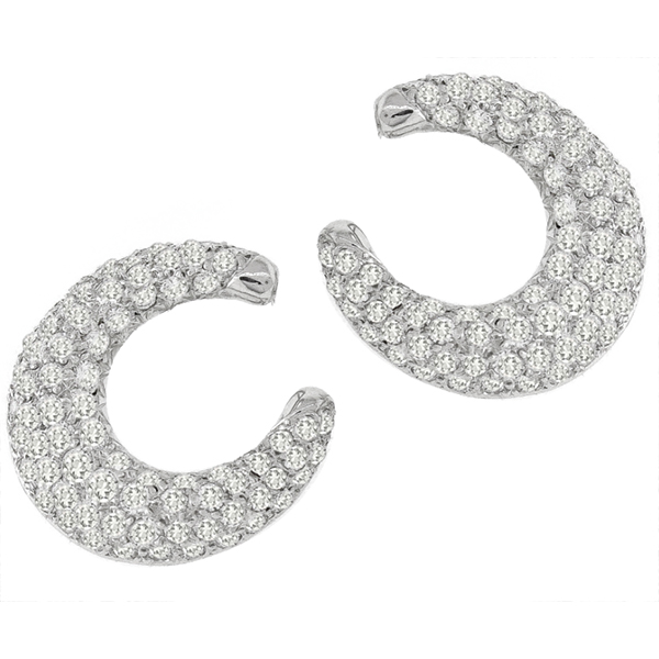 Vintage 3.00ct Round  Cut Diamond 14k White Gold Crescent Earrings