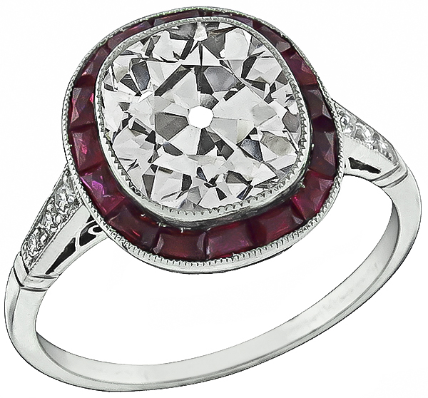 Vintage 3.56ct Diamond Ruby Engagement Ring Photo 1