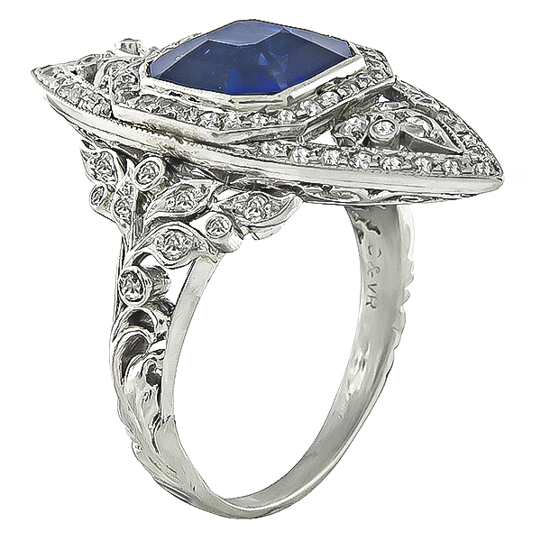 Vintage 4.39ct Sapphire 1.00ct Diamond Ring
