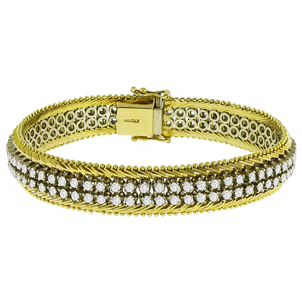 Vintage 4.95ct Round Cut Diamond Tennis 14k Yellow Gold Bracelet 