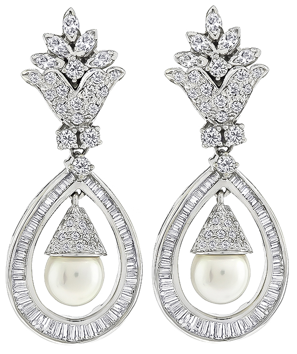 Vintage 5.00ct Diamond Pearl Earrings