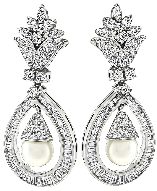 Vintage 5.00ct Diamond Pearl Earrings