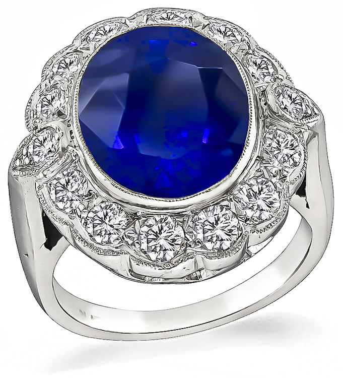 Antique 7.75ct Sapphire 1.00ct Diamond Engagement Ring
